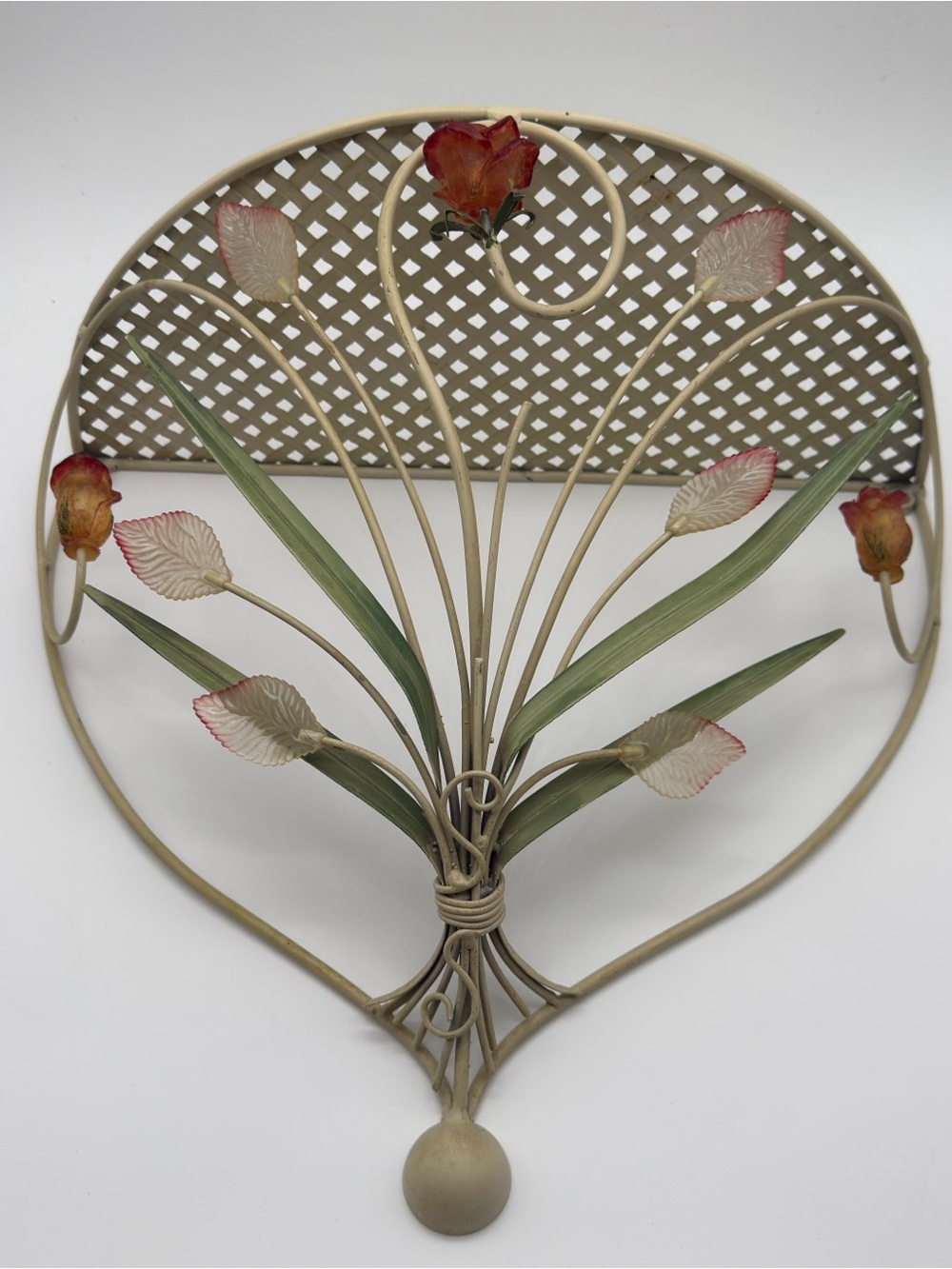 Vintage Tole Italian toleware floral standing metal shelf